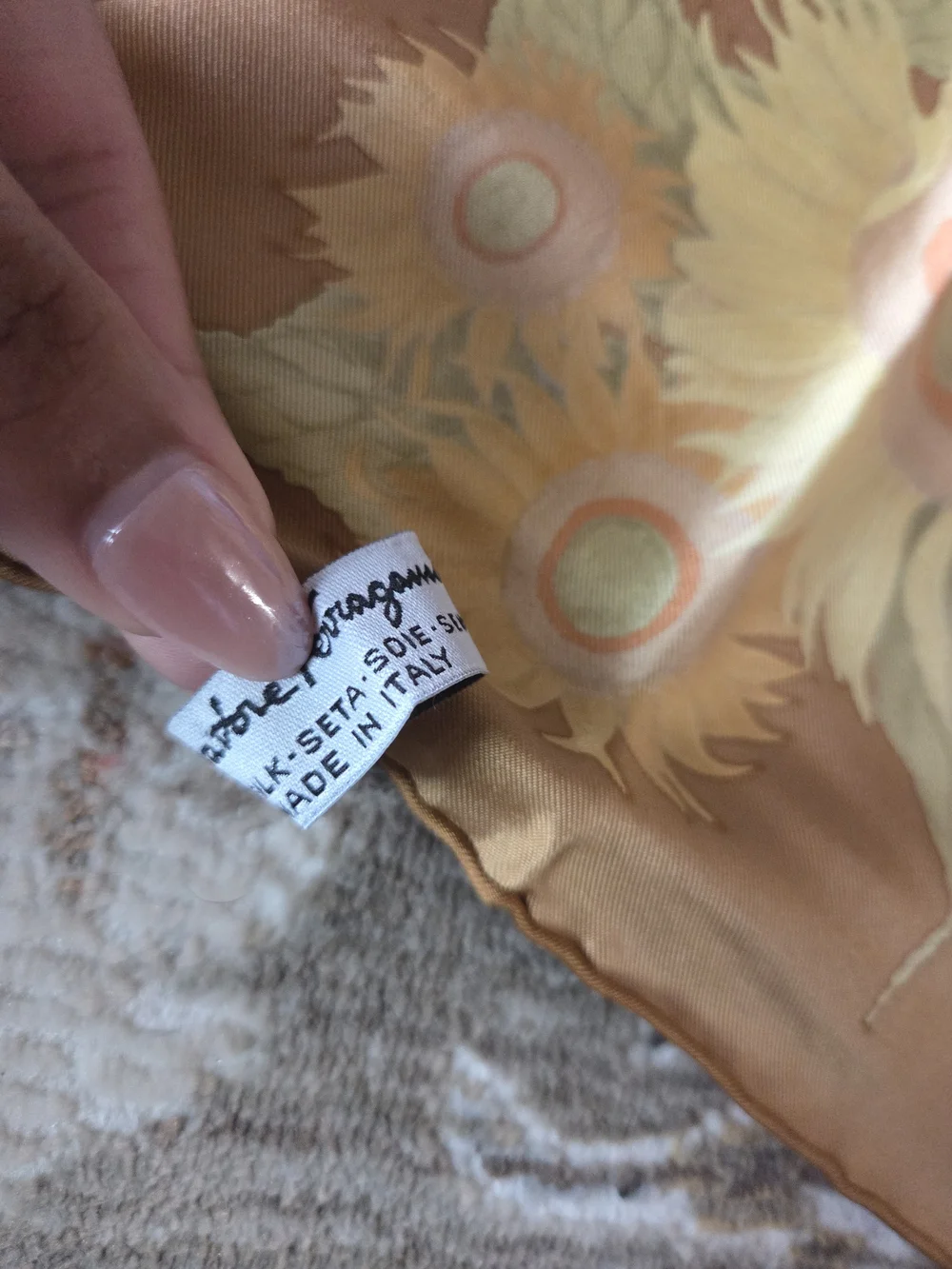 Salvatore Ferragamo Sunflower Silk Scarf in Golden Brown and Yellow